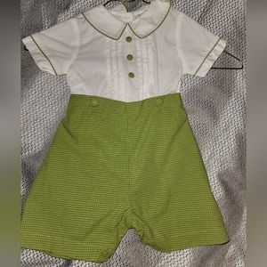 Carriage Boutique 6mo boys green and white shortall